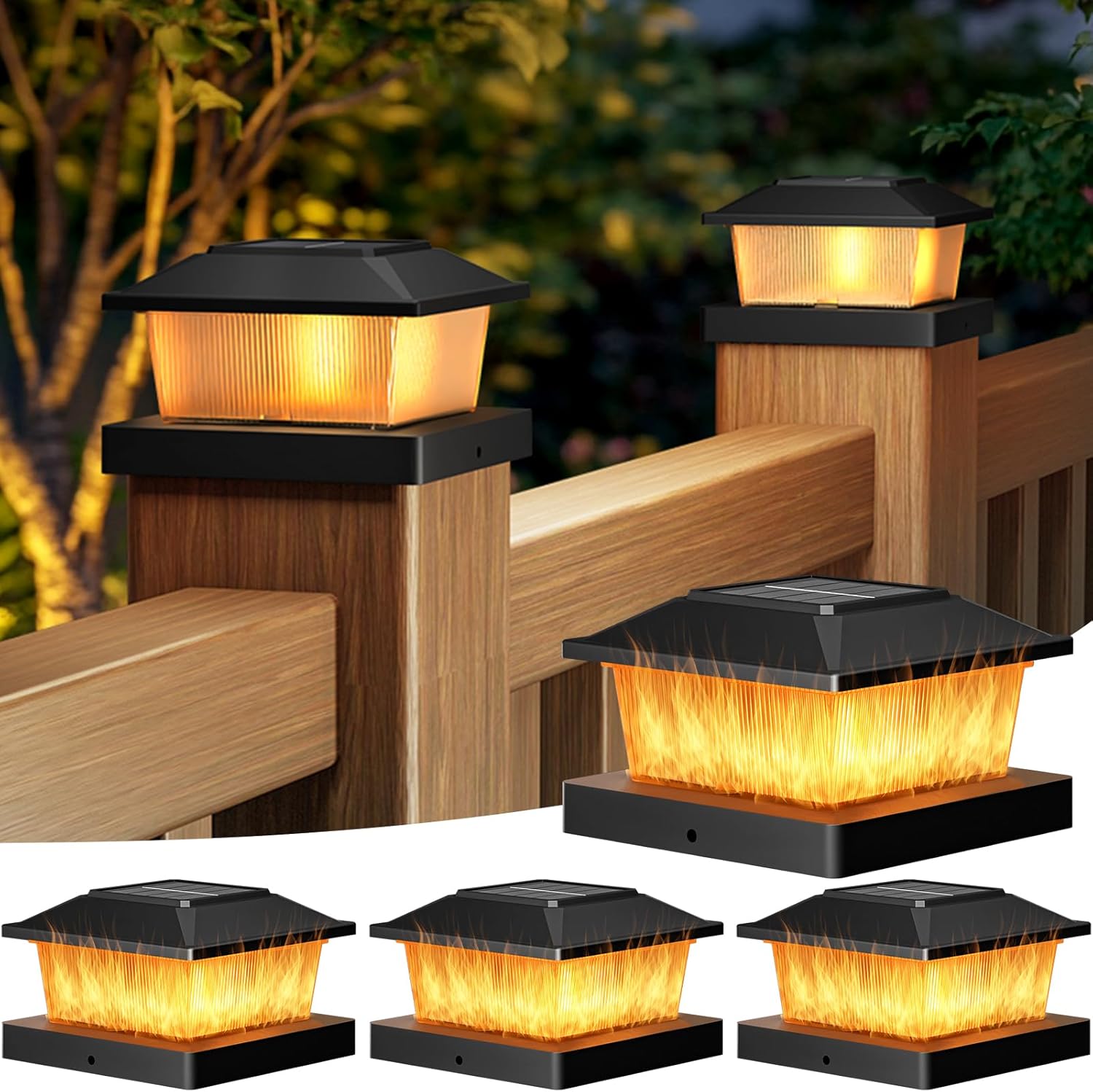 btfarm 4x4 Solar Flame Post Cap Lights Outdoor