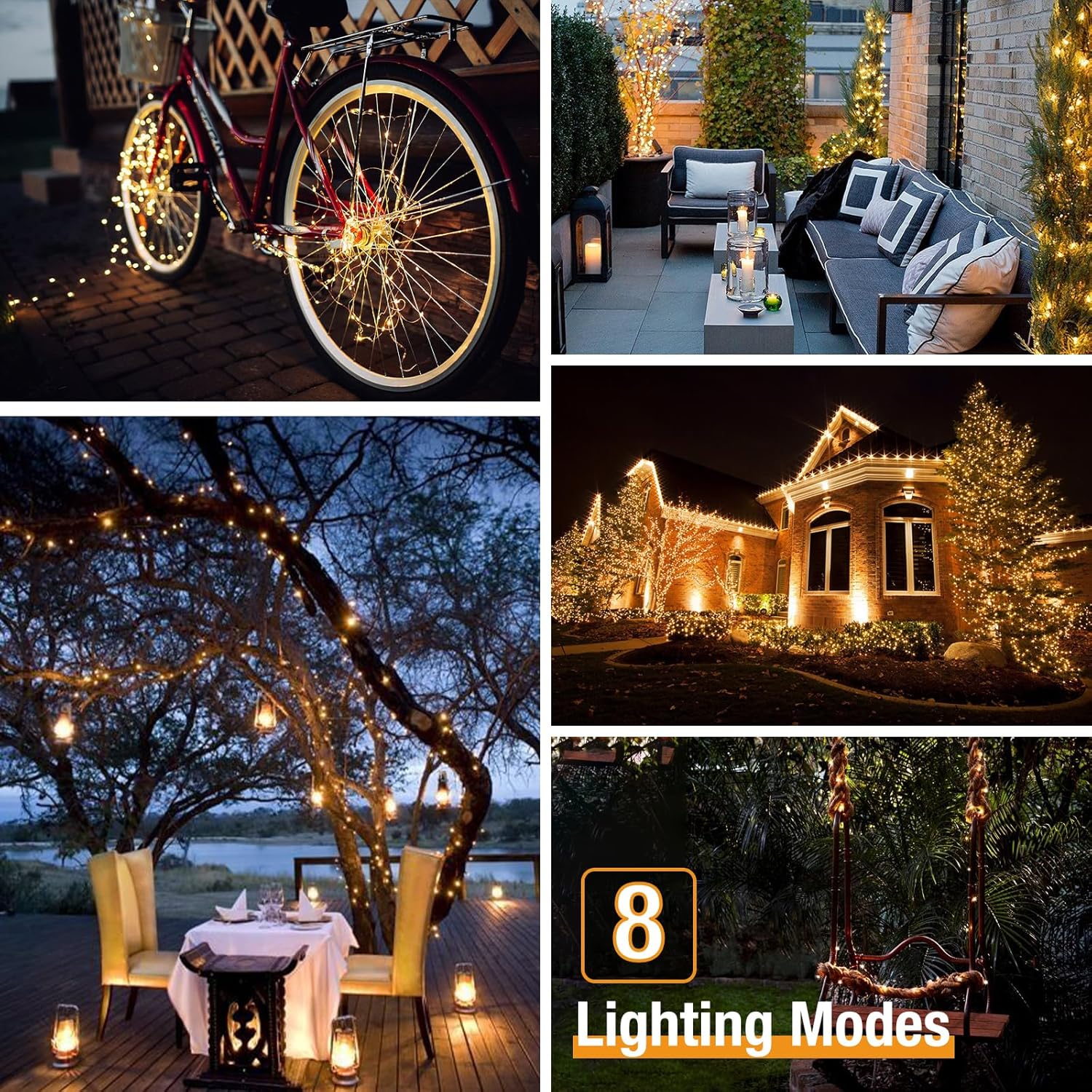 btfarm 4 Pack Solar String Lights Outdoor - Total 132FT 320LED Solar Fairy Lights Outside Waterproof 8 Modes, Copper Wire Solar Powered Twinkle Light for Garden Tree Christmas Wedding Party,Warm White 图 3
